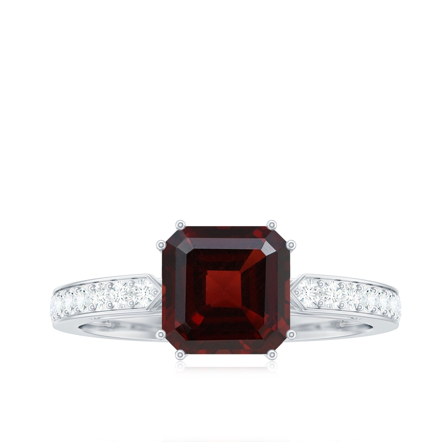 Anillo de compromiso de granate natural de 3,3 quilates con corte Asscher y diamante