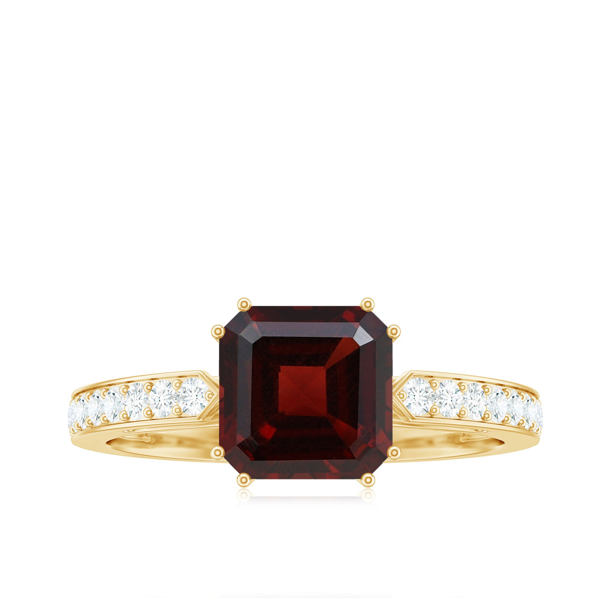 Anillo de compromiso de granate natural de 3,3 quilates con corte Asscher y diamante