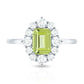 Natural 1.8 Carat Peridot Emerald Cut Engagement Ring with Diamond Halo