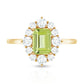 Natural 1.8 Carat Peridot Emerald Cut Engagement Ring with Diamond Halo
