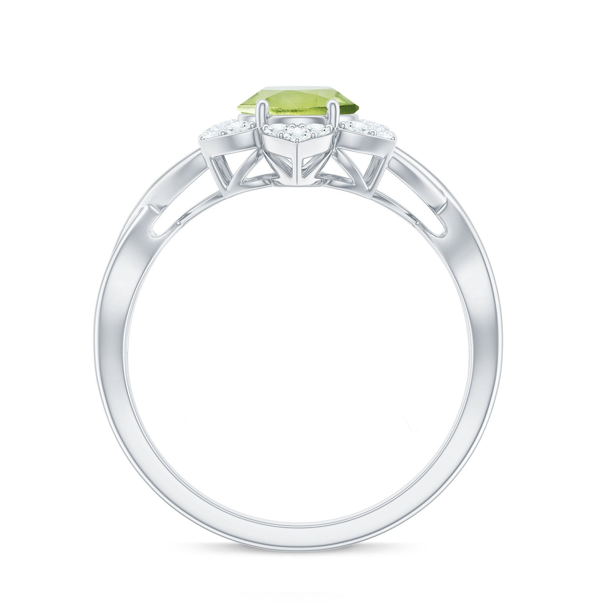 Anillo de compromiso con flor de peridoto ovalado natural de 1 quilate y diamante