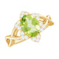 Anillo de compromiso con flor de peridoto ovalado natural de 1 quilate y diamante