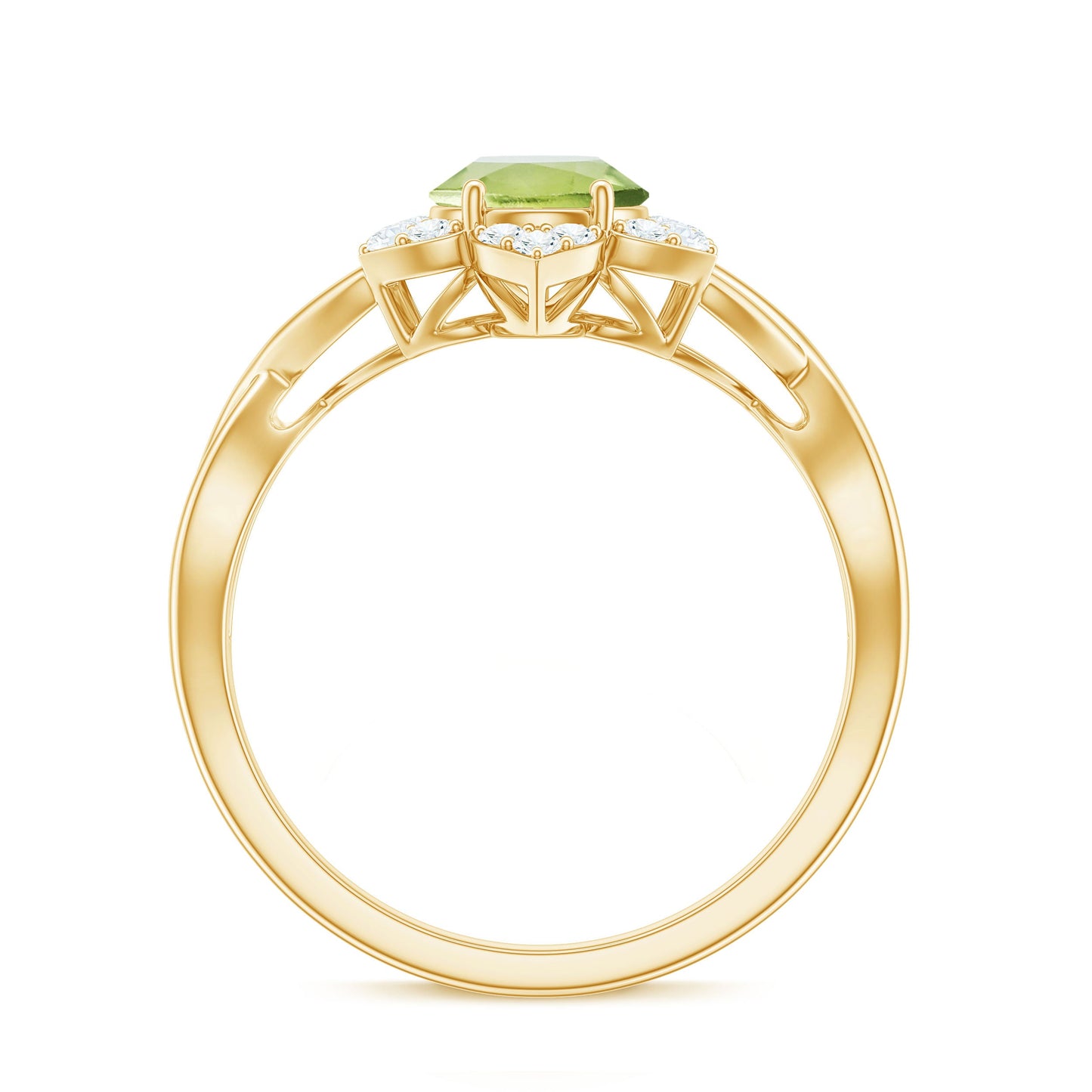 Anillo de compromiso con flor de peridoto ovalado natural de 1 quilate y diamante