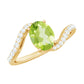 Anillo de compromiso de peridoto ovalado natural de 1 quilate con vástago de diamante tipo bypass
