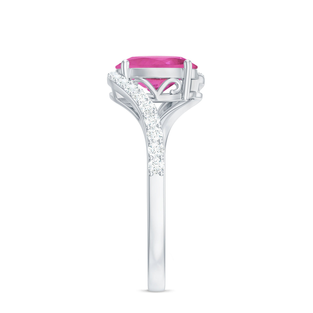 Natural Pink Tourmaline Solitaire Bypass Ring with Diamond