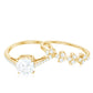 Claw Set Cushion Cut Moissanite Engagement Ring with Leaf Wedding Band