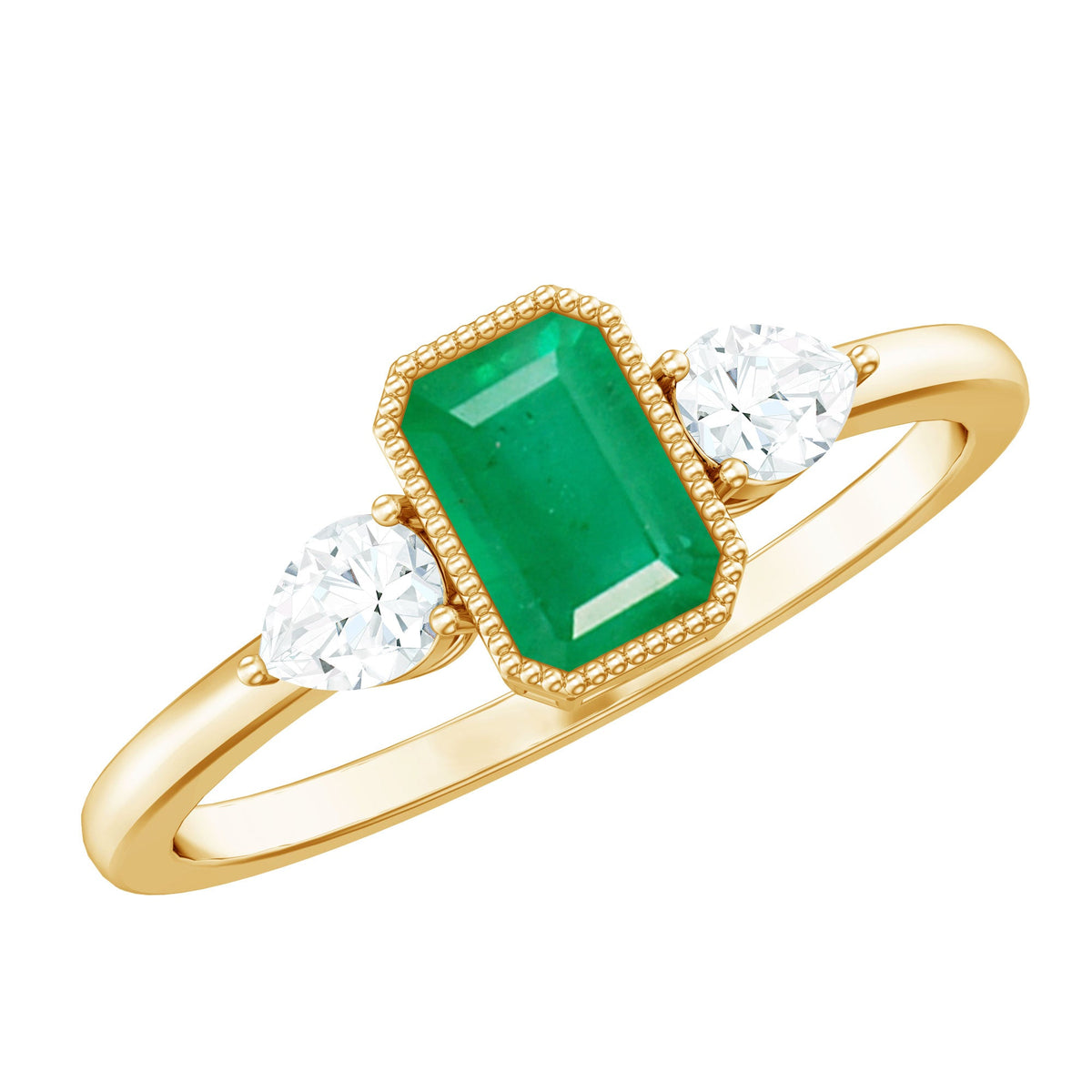 Anillo de oro de 18k con esmeralda y diamante de 0,6 quilates
