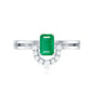 Natural Emerald Cut Emerald Double Band Engagement Ring with Diamond