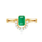 Natural Emerald Cut Emerald Double Band Engagement Ring with Diamond