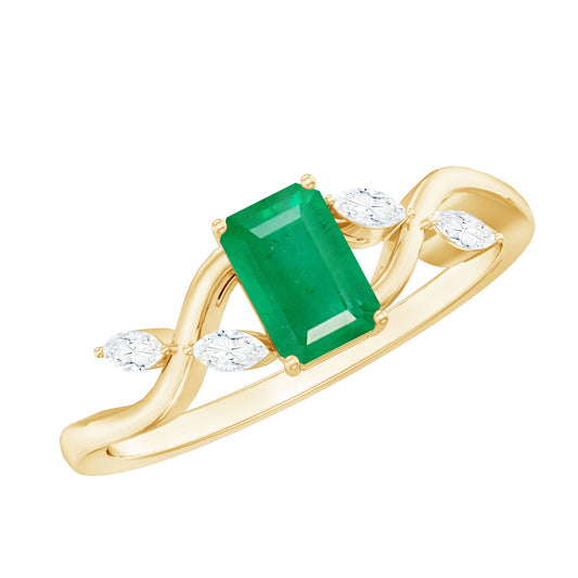 Anillo de compromiso de diseño con esmeralda de corte esmeralda natural y diamante