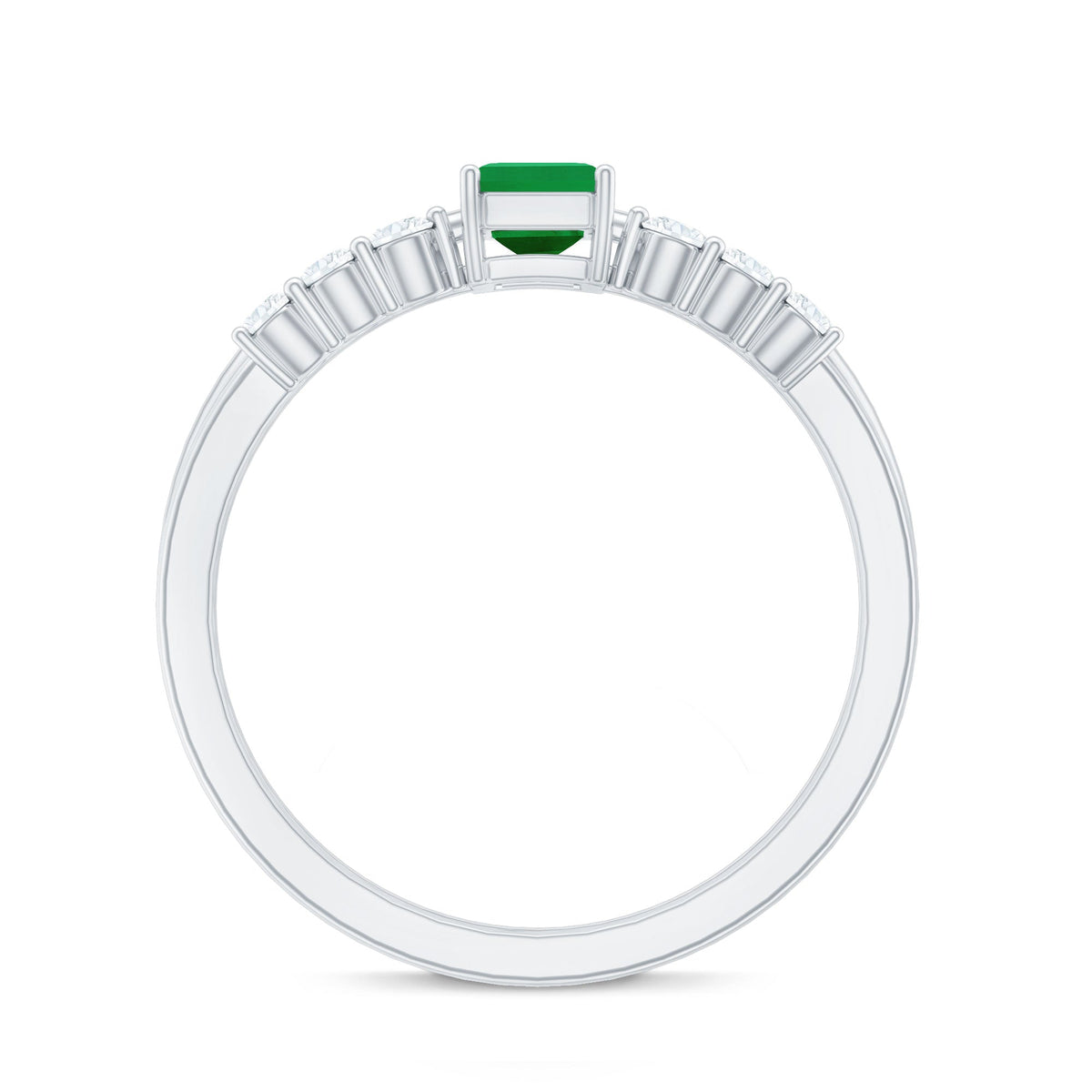 Natural 0.6 Carat Emerald Cut Emerald Diamond Engagement Wedding Ring Set of 2
