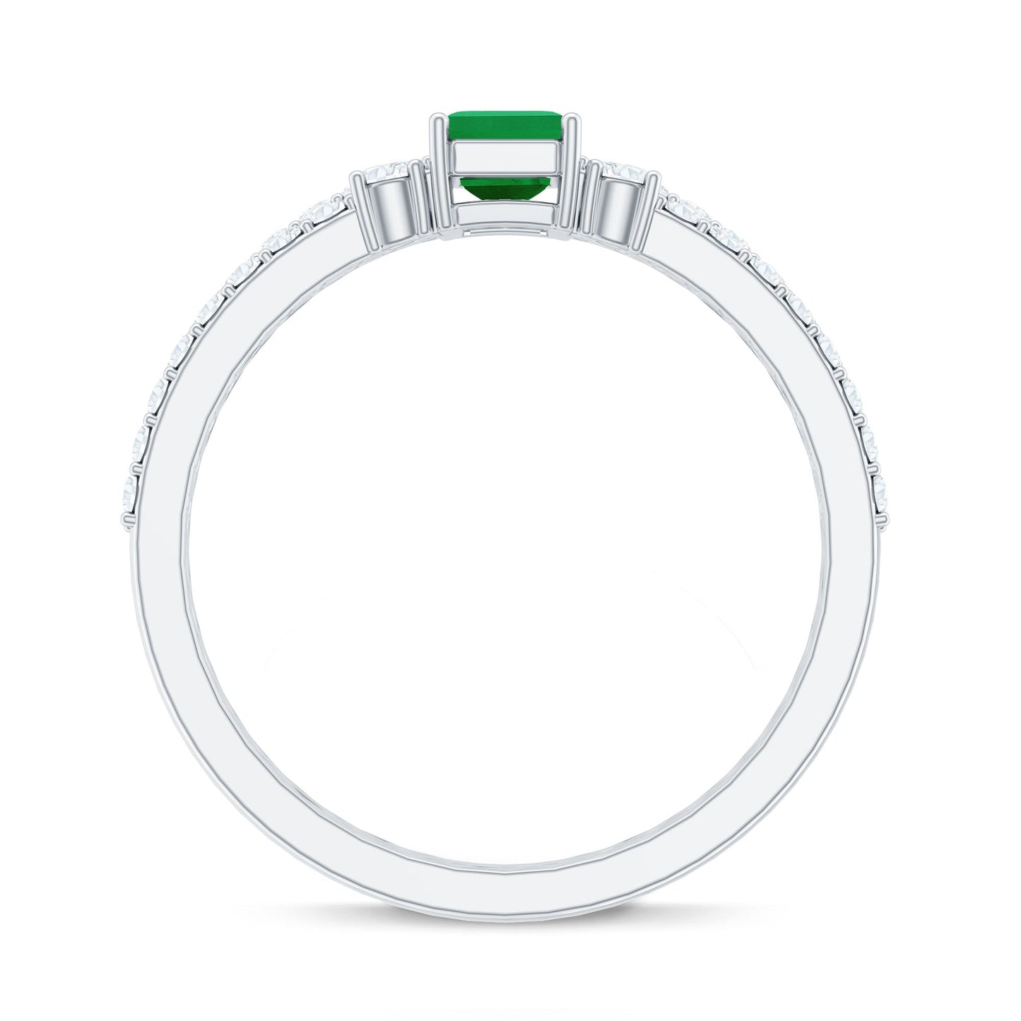 Anillo de compromiso y argolla de boda de esmeralda y diamantes genuinos con corte esmeralda