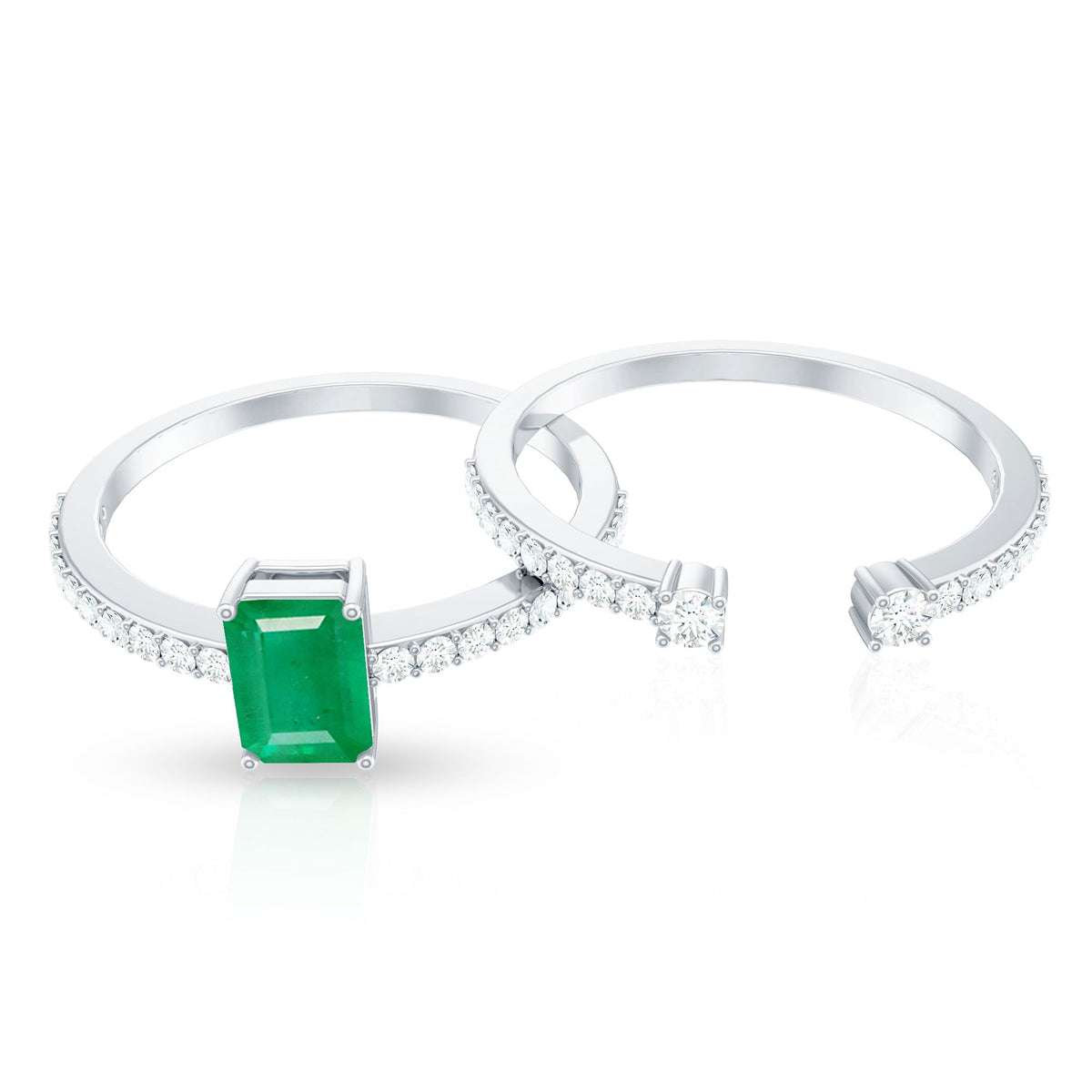 Anillo de compromiso y argolla de boda de esmeralda y diamantes genuinos con corte esmeralda