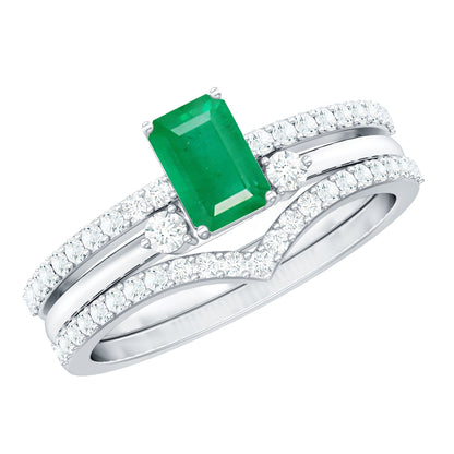 Anillo de boda de 3 piezas con diamantes de talla esmeralda natural de 0,6 quilates