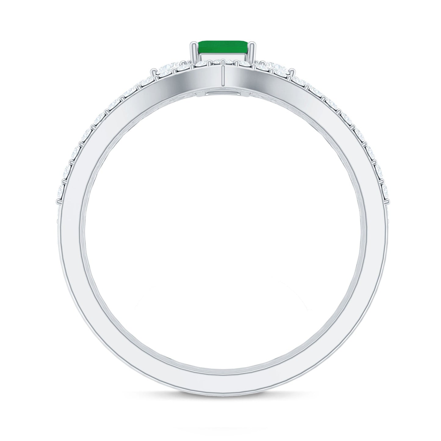 Anillo de boda de 3 piezas con diamantes de talla esmeralda natural de 0,6 quilates