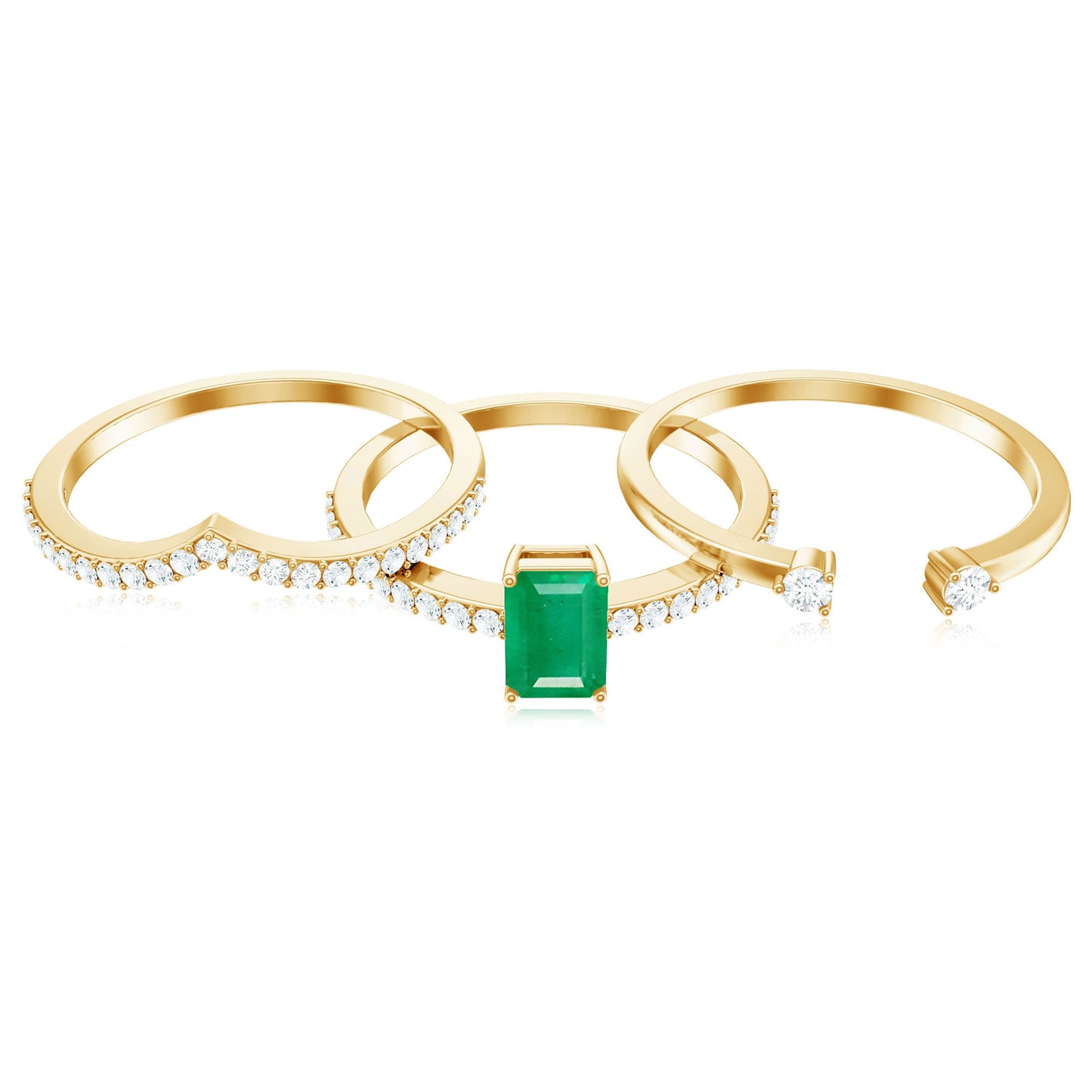 Anillo de boda de 3 piezas con diamantes de talla esmeralda natural de 0,6 quilates