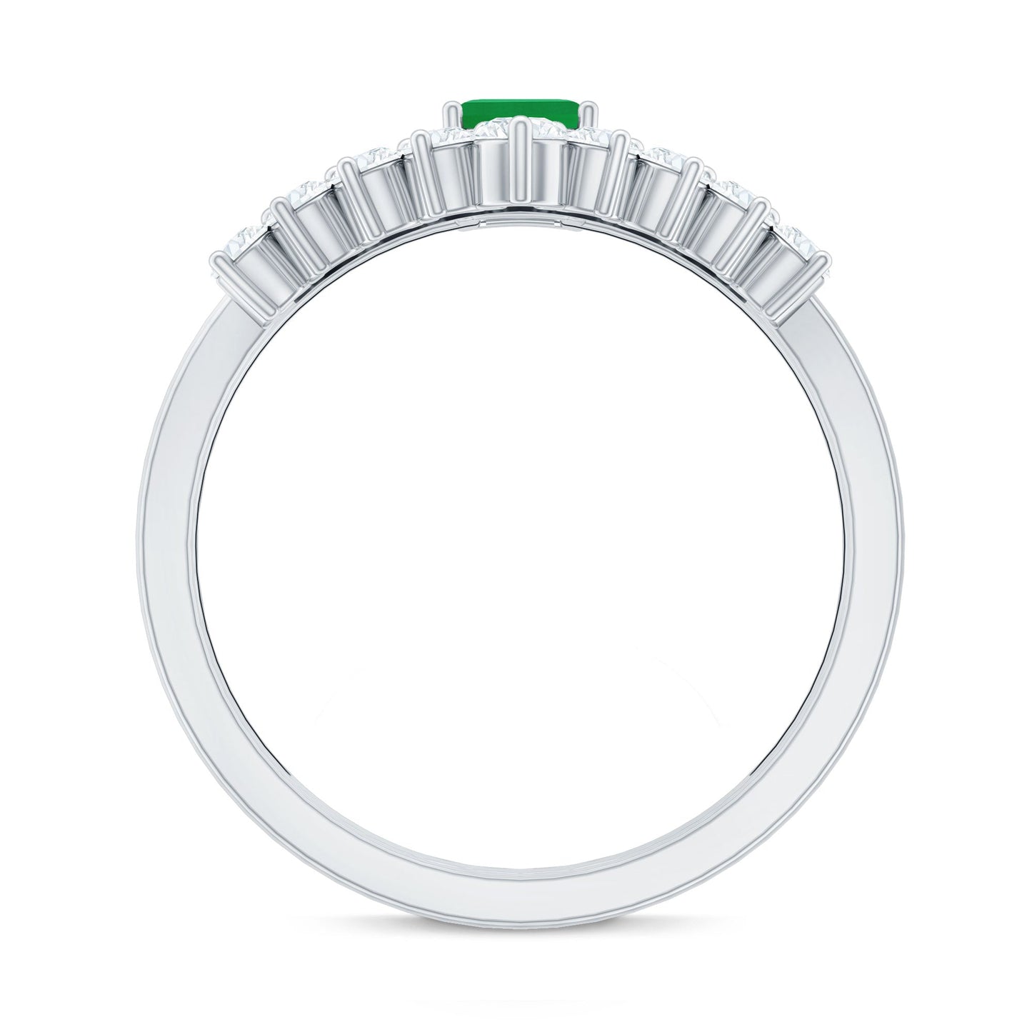 Anillo de compromiso de esmeralda natural y diamantes con corte esmeralda y alianza de boda curva
