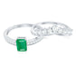 Anillo de compromiso de esmeralda natural y diamantes con corte esmeralda y alianza de boda curva