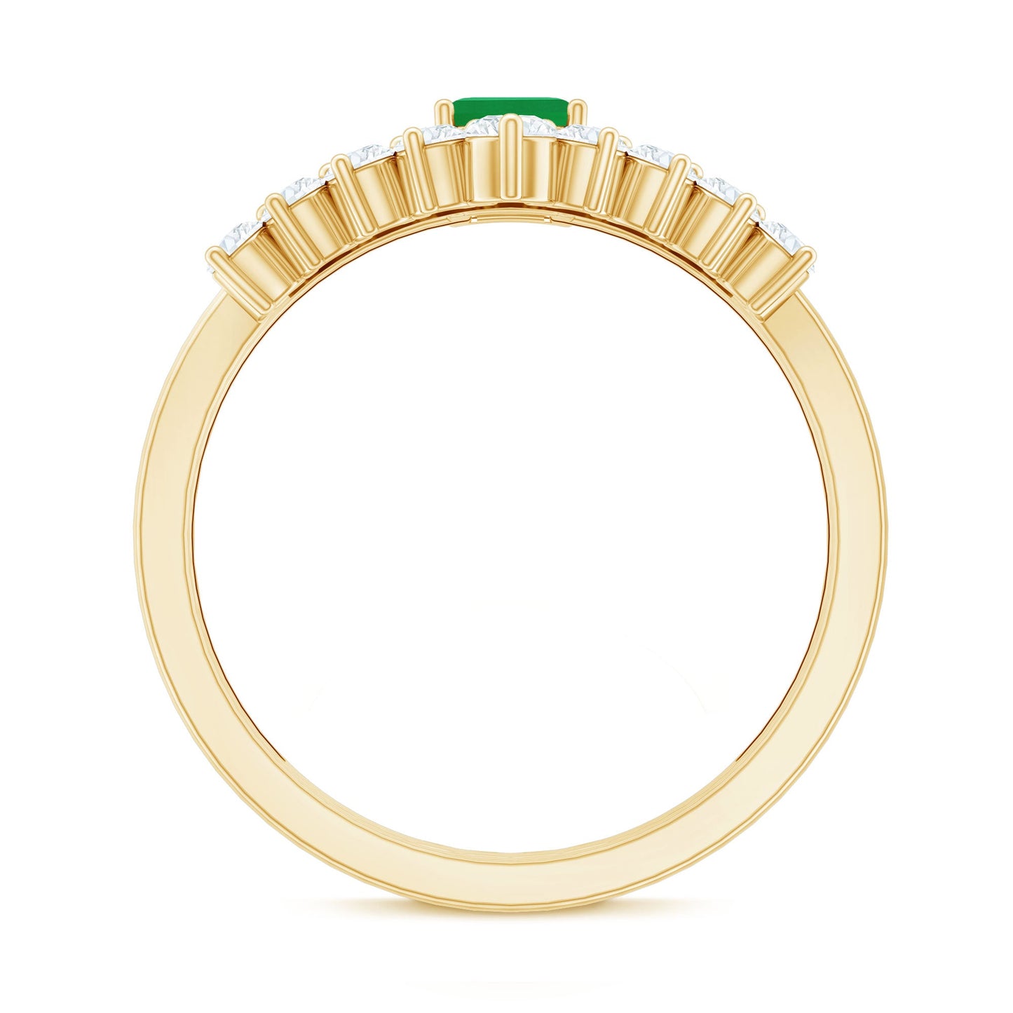 Anillo de compromiso de esmeralda natural y diamantes con corte esmeralda y alianza de boda curva