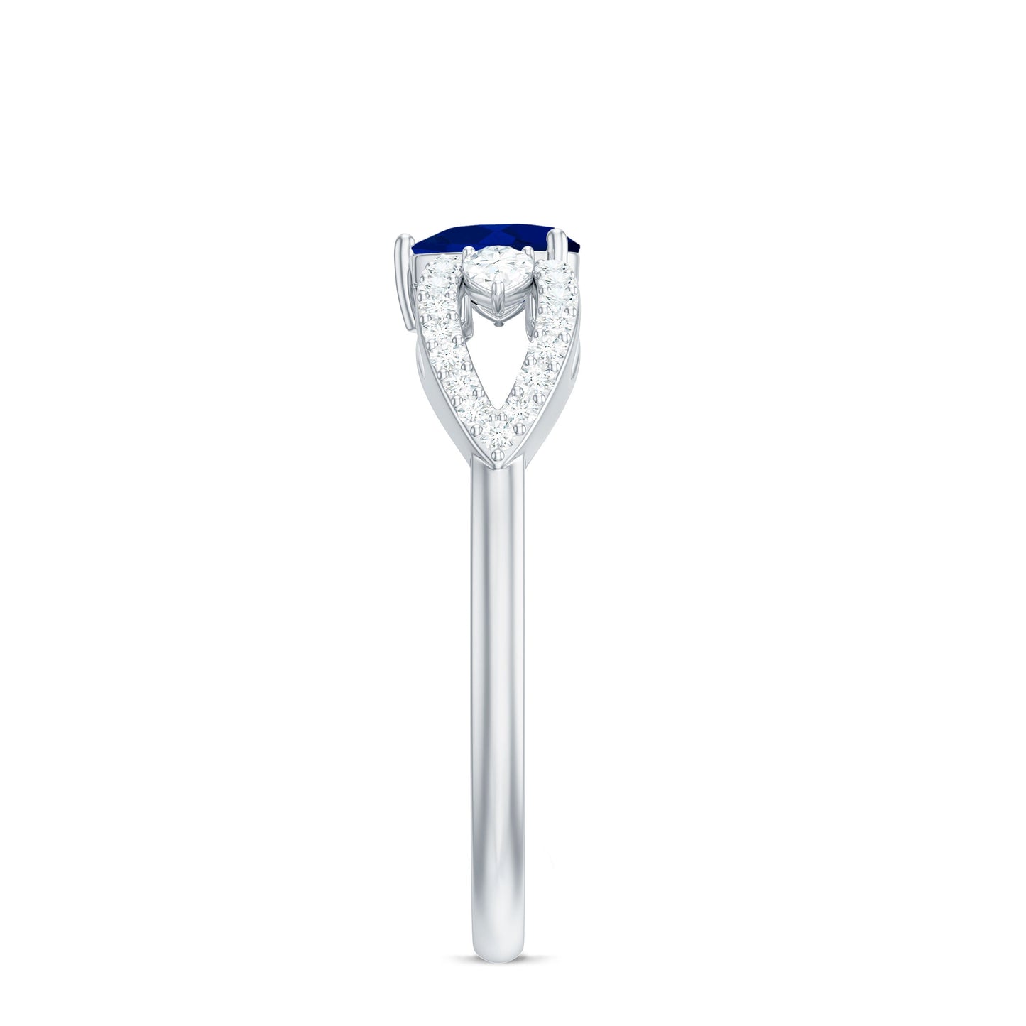 Anillo de promesa con corazón de zafiro azul de 0,6 quilates y diamante con vástago dividido