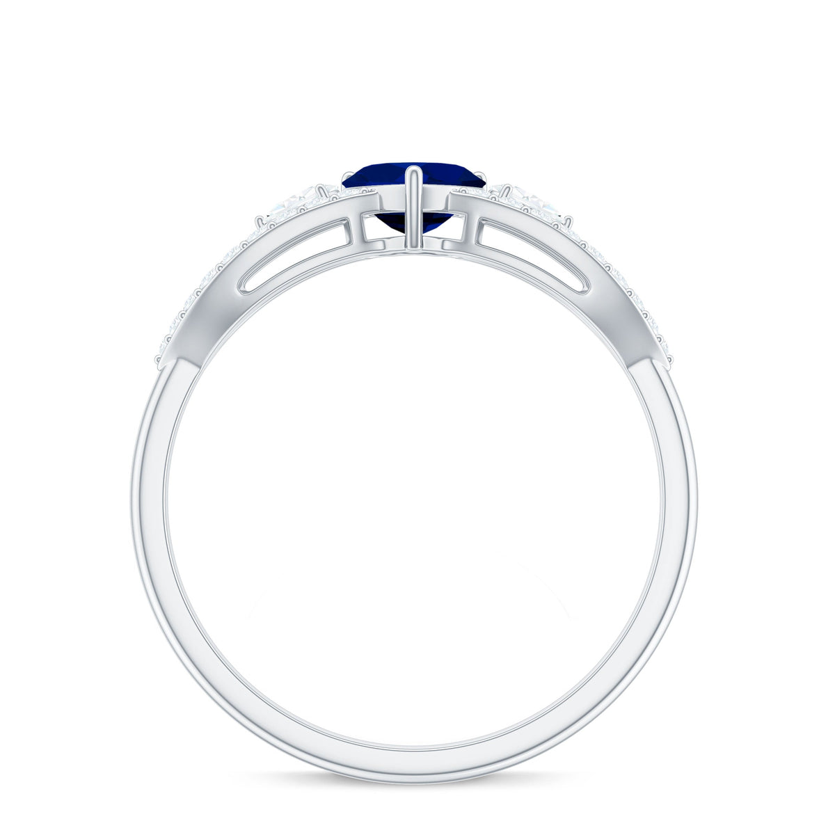 Anillo de promesa con corazón de zafiro azul de 0,6 quilates y diamante con vástago dividido