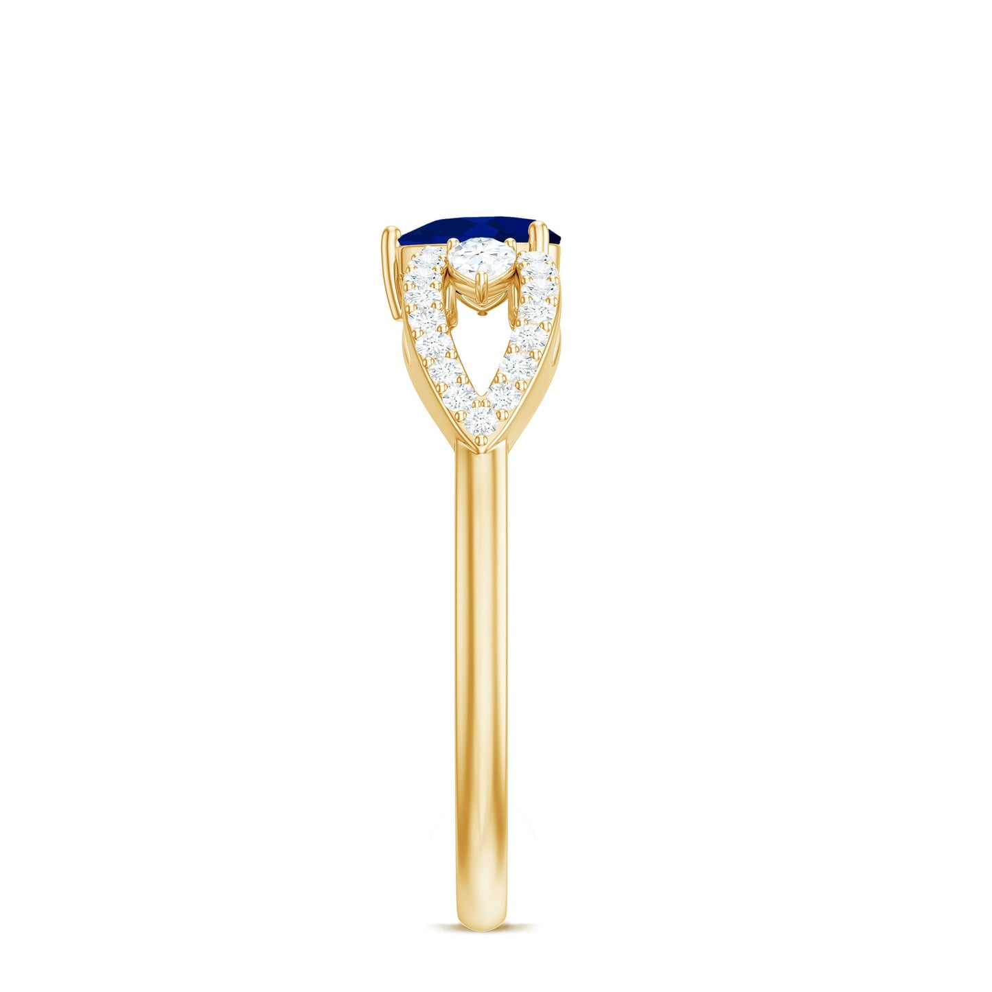 Anillo de promesa con corazón de zafiro azul de 0,6 quilates y diamante con vástago dividido