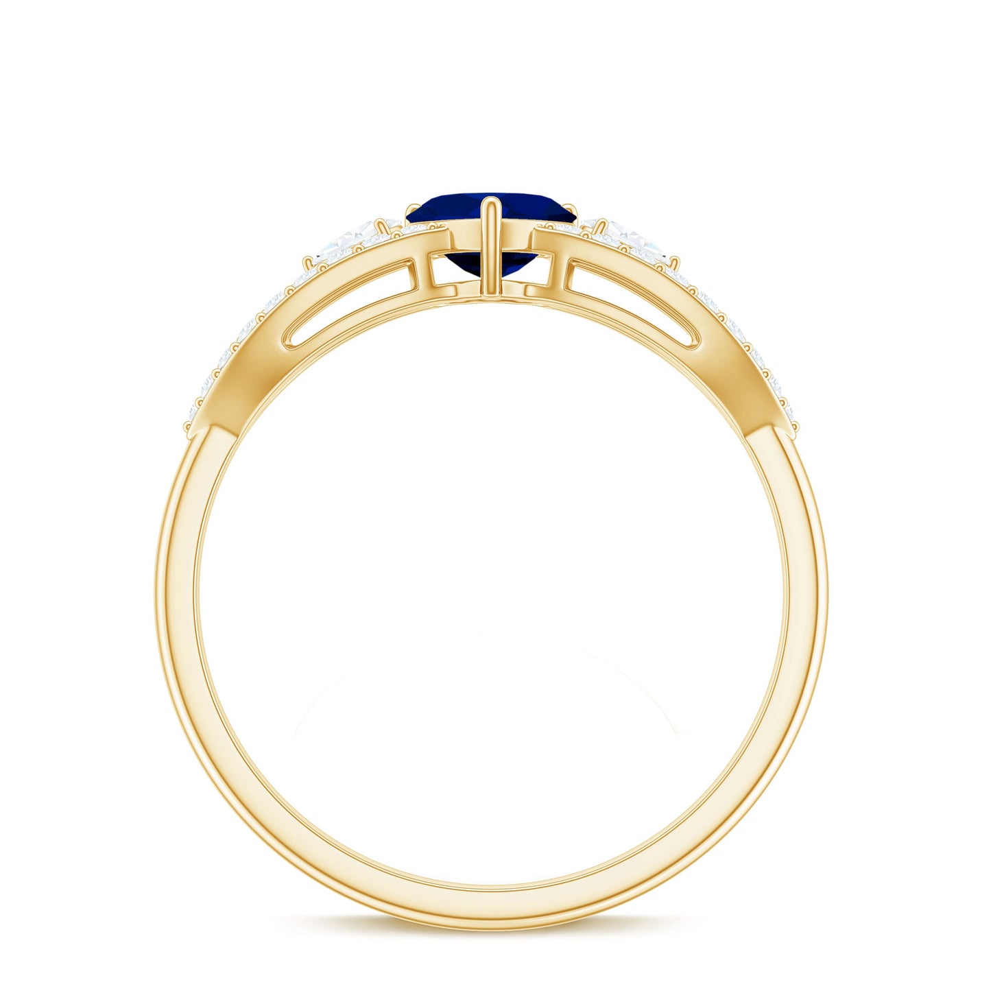 Anillo de promesa con corazón de zafiro azul de 0,6 quilates y diamante con vástago dividido