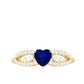 Anillo de promesa con corazón de zafiro azul de 0,6 quilates y diamante con vástago dividido