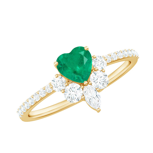 Anillo de promesa corazón de esmeralda natural con diamante
