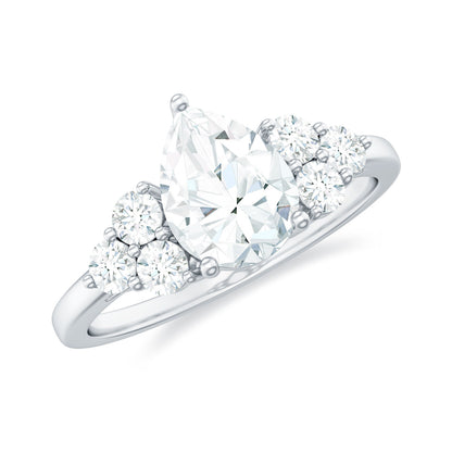 Certified 1.3 Carat Moissanite Pear Engagement Ring with Trio