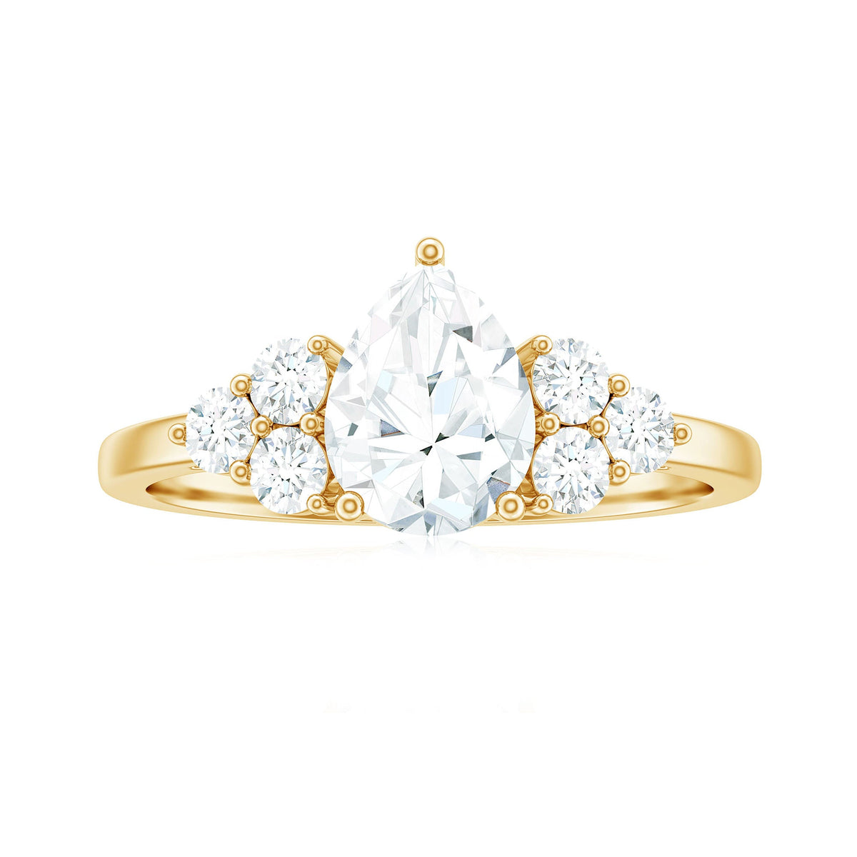 Certified 1.3 Carat Moissanite Pear Engagement Ring with Trio