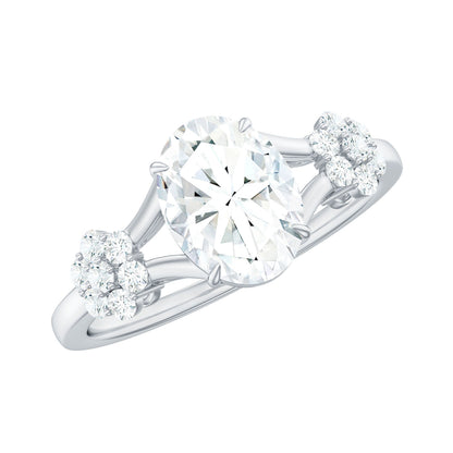 Oval Cut Moissanite Flower Engagement Ring in Split Shank