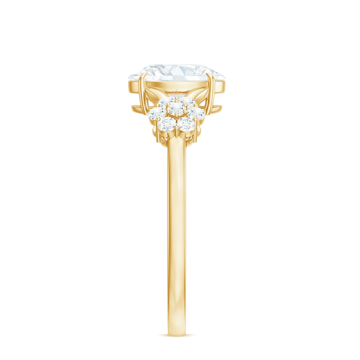 Oval Cut Moissanite Flower Engagement Ring in Split Shank