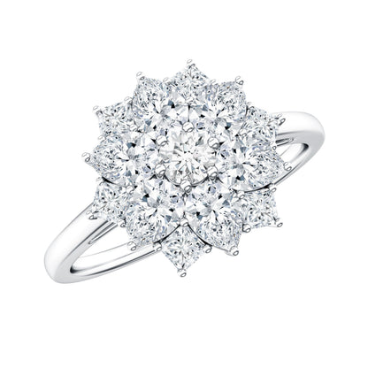 Womens Moissanite Flower Engagement Ring with Certificate