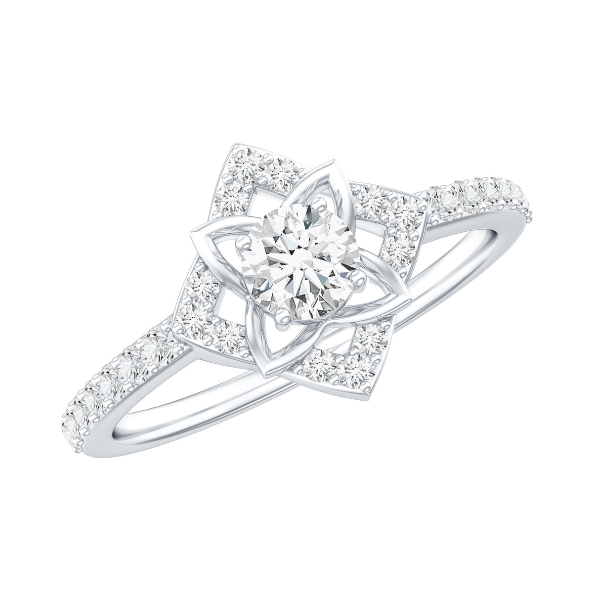 Certified Moissanite Floral Engagement Ring For Her