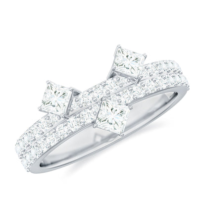 Princess and Round Cut Moissanite Designer Wedding Band