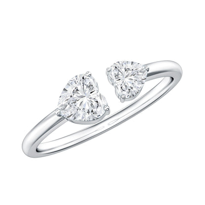 Heart Shape Moissanite Two Stone Cuff Ring