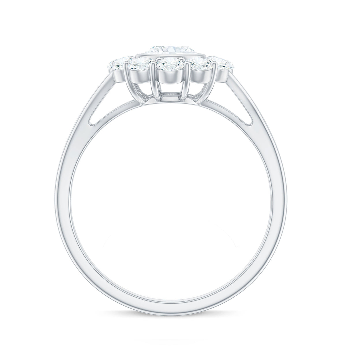 Oval Cut Moissanite Halo Engagement Ring with Split Shank