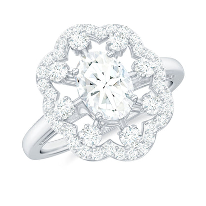Oval Shaped Moissanite Flower Engagement Ring