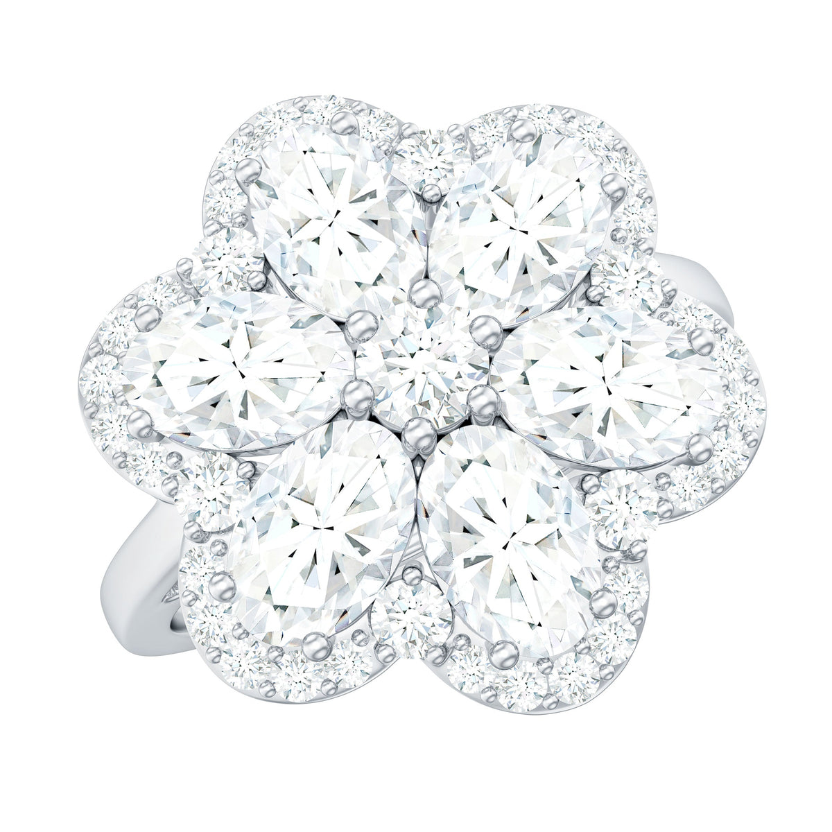 Anillo de compromiso de moissanita certificada con diseño floral grande