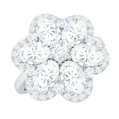 Anillo de compromiso de moissanita certificada con diseño floral grande