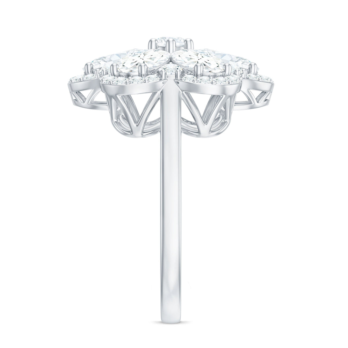 Anillo de compromiso de moissanita certificada con diseño floral grande