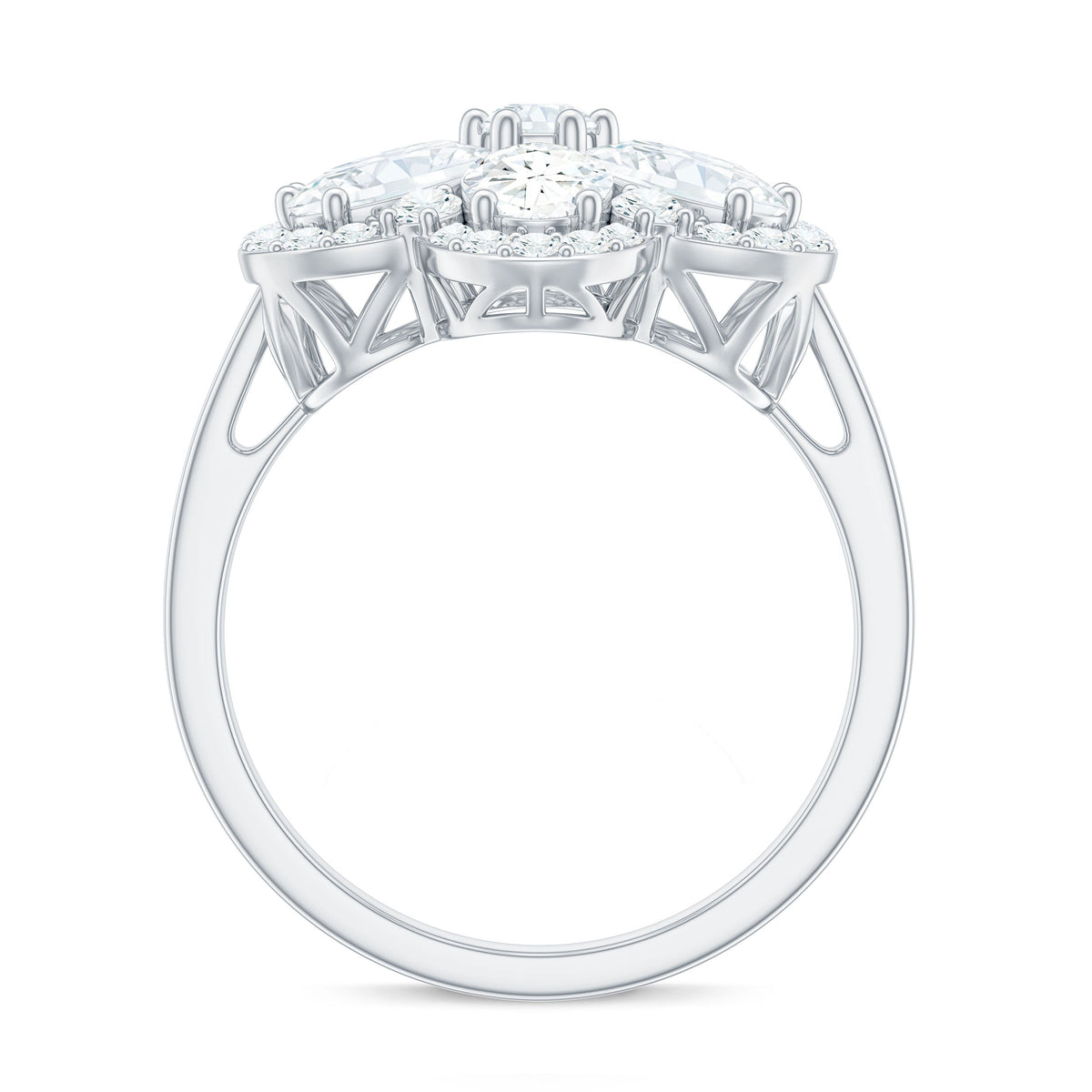 Anillo de compromiso de moissanita certificada con diseño floral grande