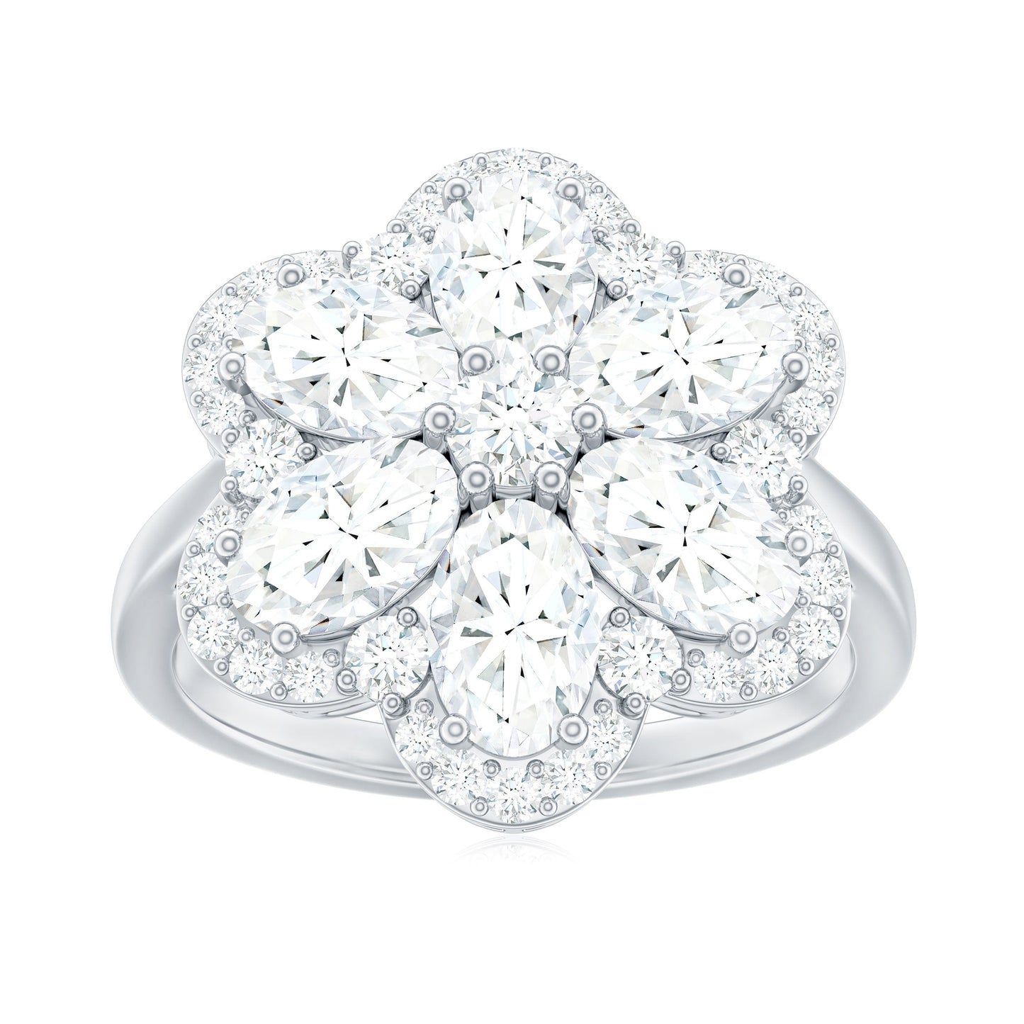 Anillo de compromiso de moissanita certificada con diseño floral grande