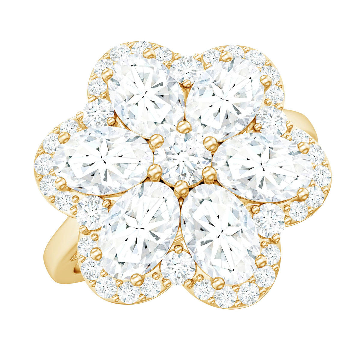 Anillo de compromiso de moissanita certificada con diseño floral grande