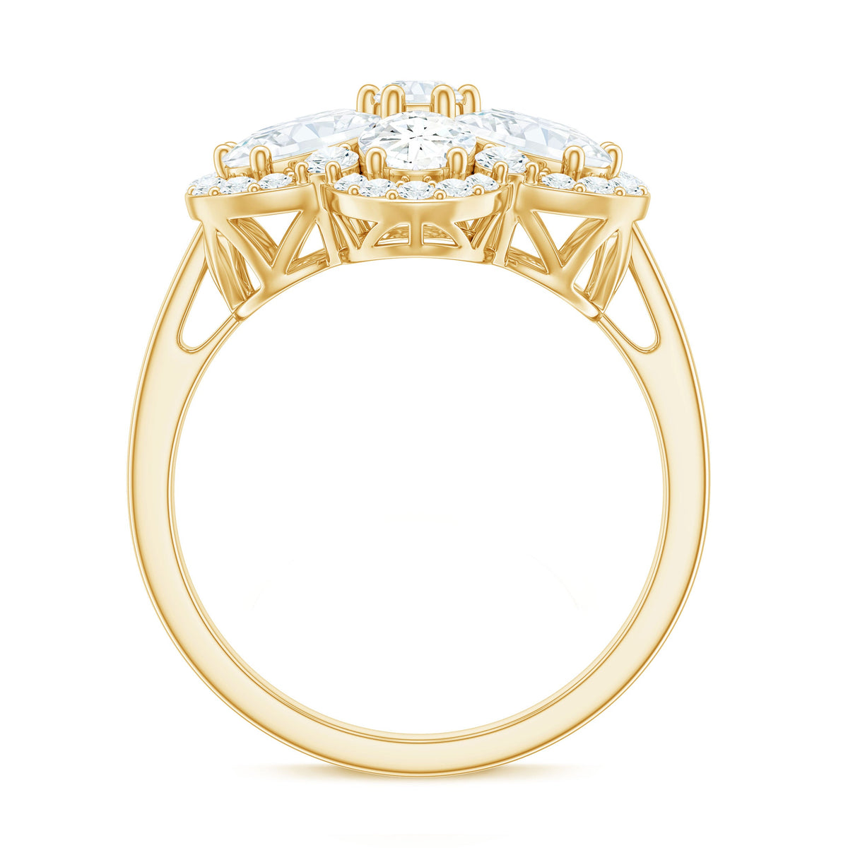 Anillo de compromiso de moissanita certificada con diseño floral grande