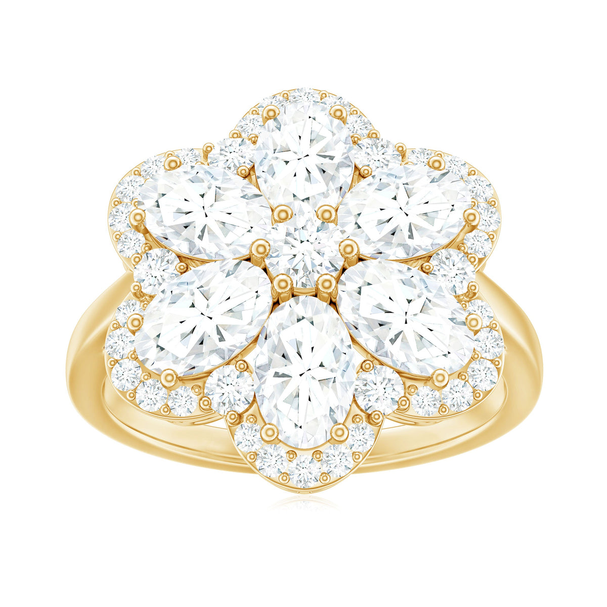 Anillo de compromiso de moissanita certificada con diseño floral grande