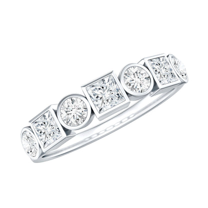 Alternate Bezel Set Moissanite Half Eternity Band Ring