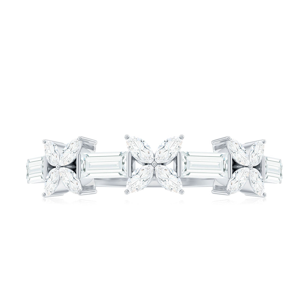 Moissanite Flower Wedding Band Ring with Certificate