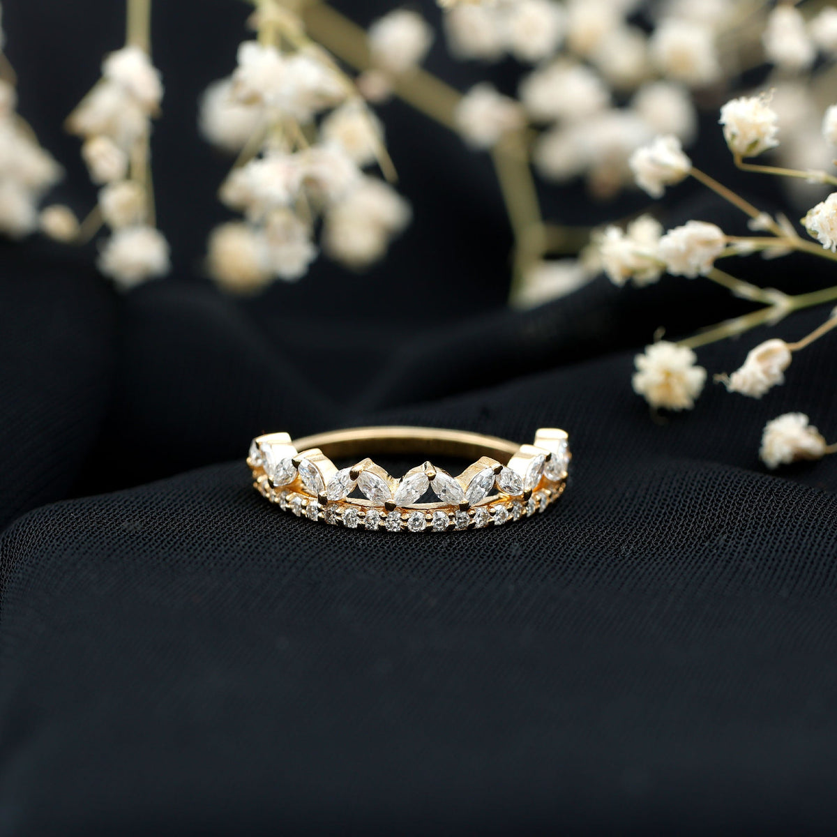 Certified Moissanite Half Eternity Wedding Band in Crown Style